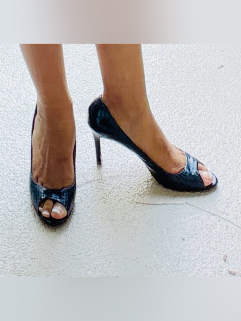 Ann Taylor Croc Skin Black Peep Toe Heels - Size 9